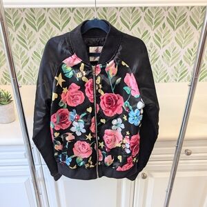 Justice Floral Silky Floral Bomber Jacket 12/14 Girls